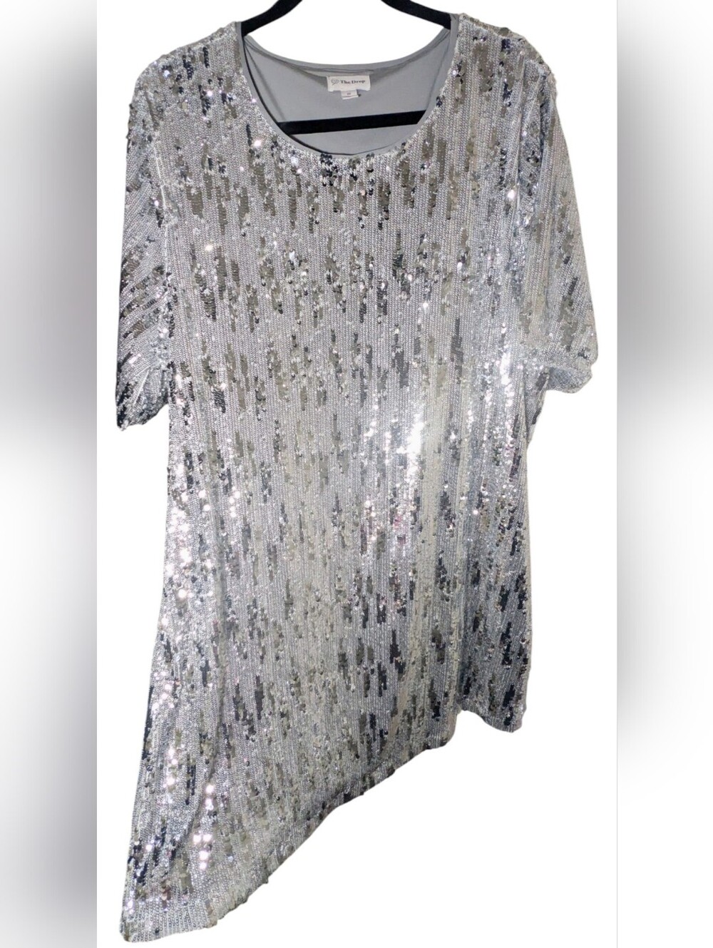 The Drop Silver Sequin T-Shirt Dress NWT 2X Plus Size Mini